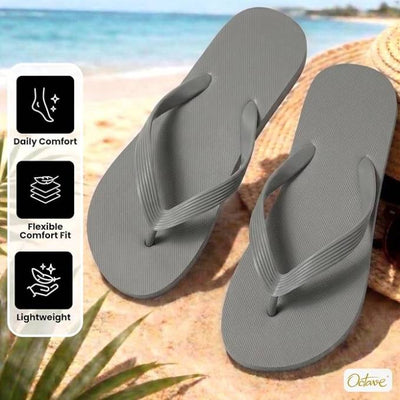 OCTAVE Mens Flip Flops - Solid Plain Design - Grey