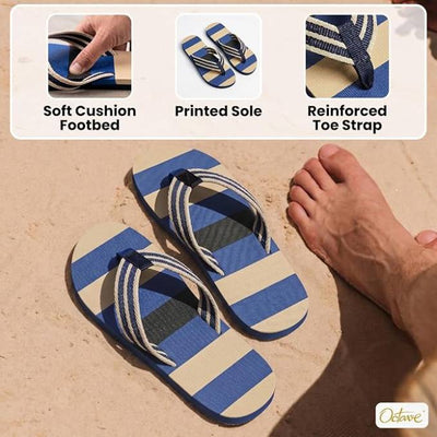 OCTAVE Mens Flip Flops - Striped Comfort Strap Design - Navy