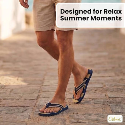 OCTAVE Mens Flip Flops - Striped Comfort Strap Design - Navy