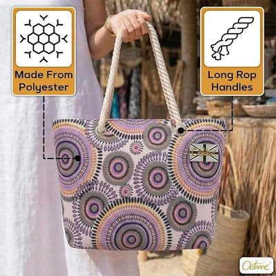 OCTAVE Ladies Summer Beach Tote Handbag - Circles Design - Purple / Pink