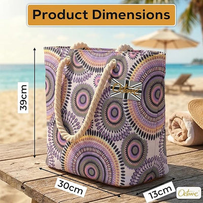 OCTAVE Ladies Summer Beach Tote Handbag - Circles Design - Purple / Pink