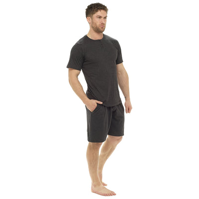 Octave Mens Plain Cotton Henley Neck T-Shirt & Shorts Summer Pyjama Lounge Set (RRP £14.99) - SPECIAL OFFER
