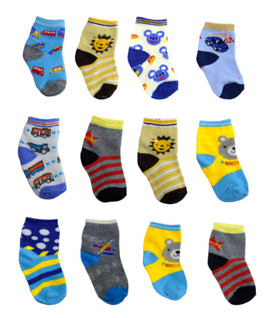 OCTAVE Boys Kids Children Toddlers Ankle Socks In Cool Funky Designs - Pack of 12