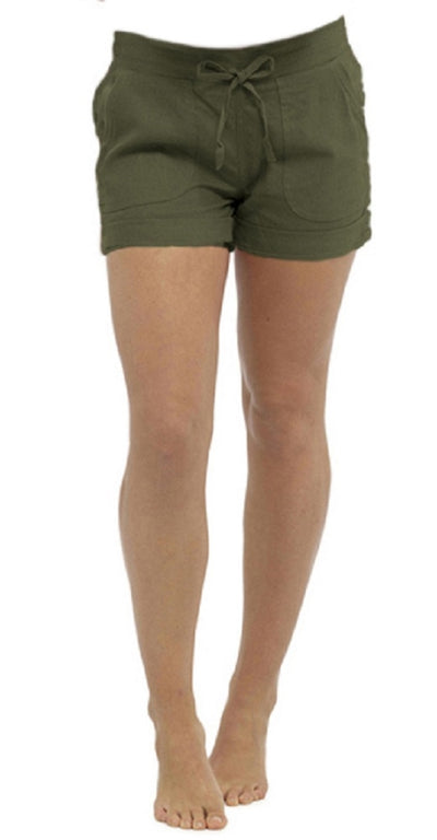 OCTAVE Ladies Linen Shortie Shorts - Khaki