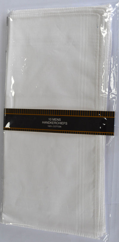OCTAVE Mens White Handkerchiefs With Stripes - 10 Pack