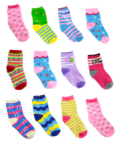 OCTAVE Girls Kids Children Toddlers Ankle Socks In Cute Funky Designs - Pack of 12