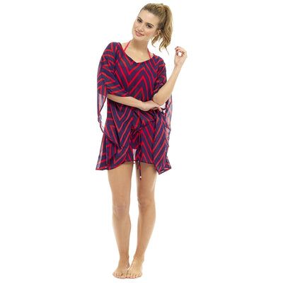 Octave Ladies Striped Chiffon Kaftan Bikini Swimsuit Beach Cover Up