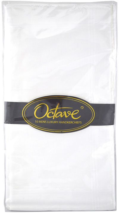 OCTAVE Mens White Handkerchiefs With Stripes - 10 Pack