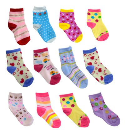 OCTAVE Girls Kids Children Toddlers Ankle Socks In Cute Funky Designs - Pack of 12