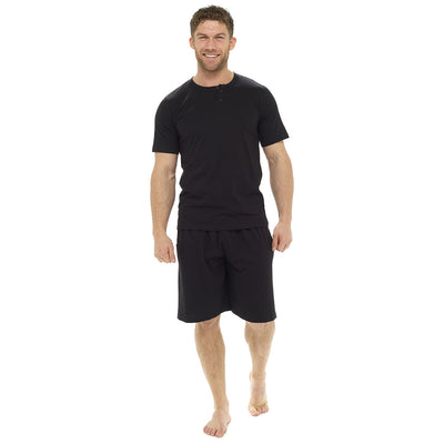 Octave Mens Plain Cotton Henley Neck T-Shirt & Shorts Summer Pyjama Lounge Set (RRP £14.99) - SPECIAL OFFER
