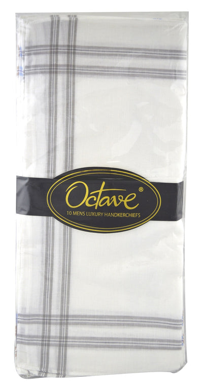 OCTAVE Mens White Handkerchiefs With Stripes - 10 Pack