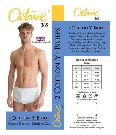 Octave® Mens Soft 100% Combed Cotton Classic Y Style Full Briefs - Pack of 2