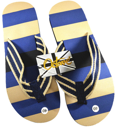 OCTAVE Mens Flip Flops - Striped Comfort Strap Design - Navy