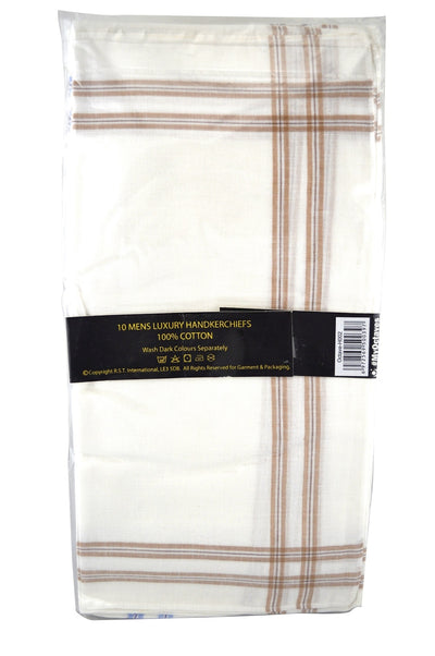 OCTAVE Mens White Handkerchiefs With Stripes - 10 Pack