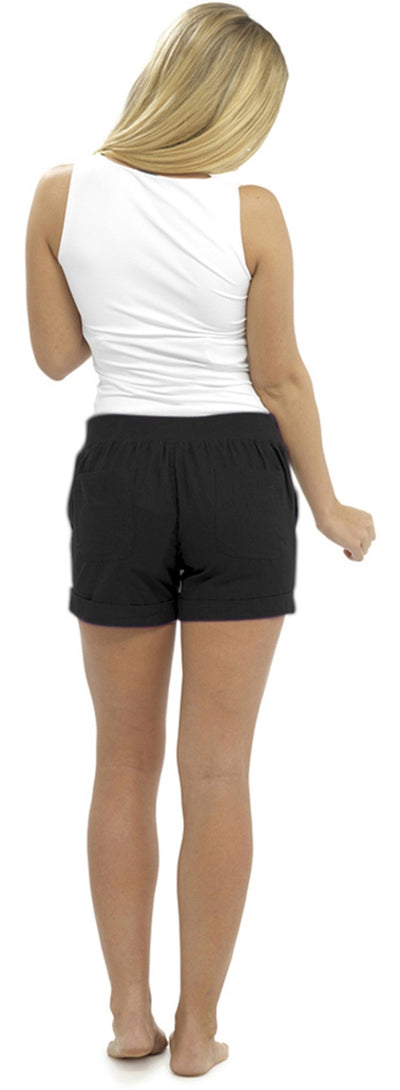 OCTAVE Ladies Linen Shortie Shorts - Black