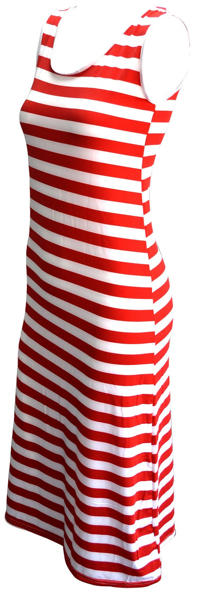 OCTAVE Ladies Maxi Dress Striped Design - Red & White