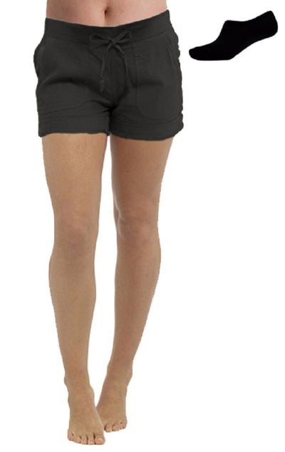 OCTAVE Ladies Linen Shortie Shorts - Black