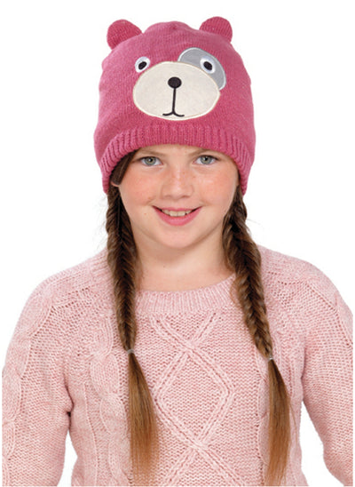 OCTAVE Girls Knitted Teddy Bear Face Hat With Lurex