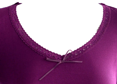 OCTAVE Ladies Viscose Long Sleeve Lace Trim V Neck Top & Long Pants Pyjama Set