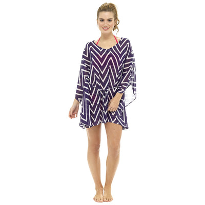 Octave Ladies Striped Chiffon Kaftan Bikini Swimsuit Beach Cover Up