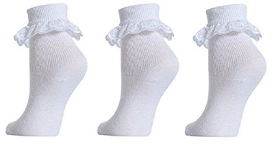 OCTAVE Baby to Girls White Cotton Rich Frilly, Lace Socks With Elastane - Pack of 3