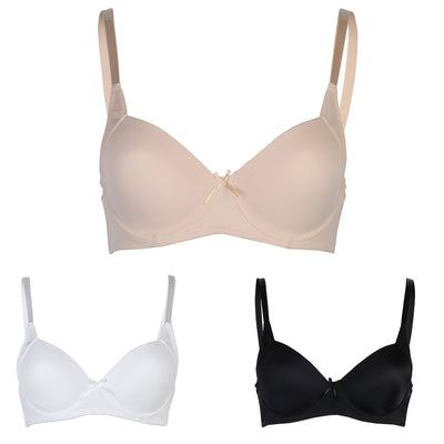 Passionelle® Womens Classic Lingerie Designer Seamless T-Shirt Bras - Pack of 3