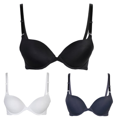 Passionelle® Womens Seamless 2 Cup Sizes Bigger Padded Push Up Bras - Pack of 3