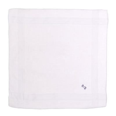 OCTAVE® Mens White 100% Cotton Embroidered With Blue Initial Handkerchiefs - Perfect Gift Idea