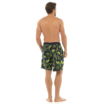Octave Mens Beach Board Style Printed Swim Shorts With Side Pockets - Safari Print - Navy
