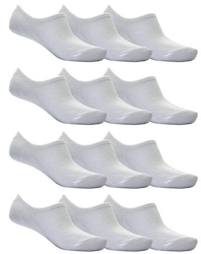 OCTAVE Adults Unisex Plain Invisible Trainer Liner Socks - 12 Pack White