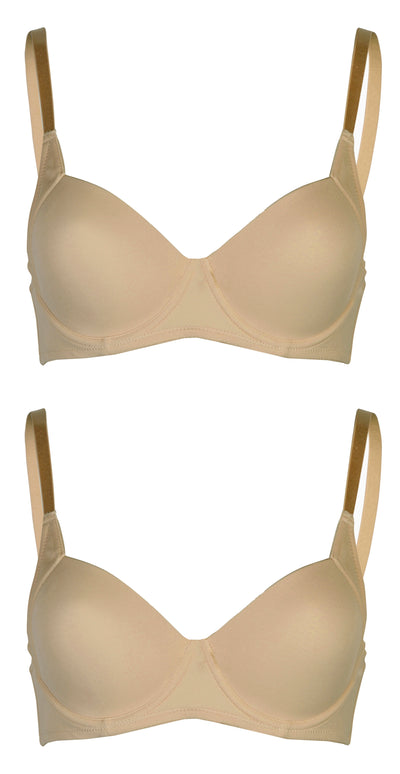 Passionelle® Womens Classic Lingerie Designer Seamless T-Shirt Bras - Pack of 2