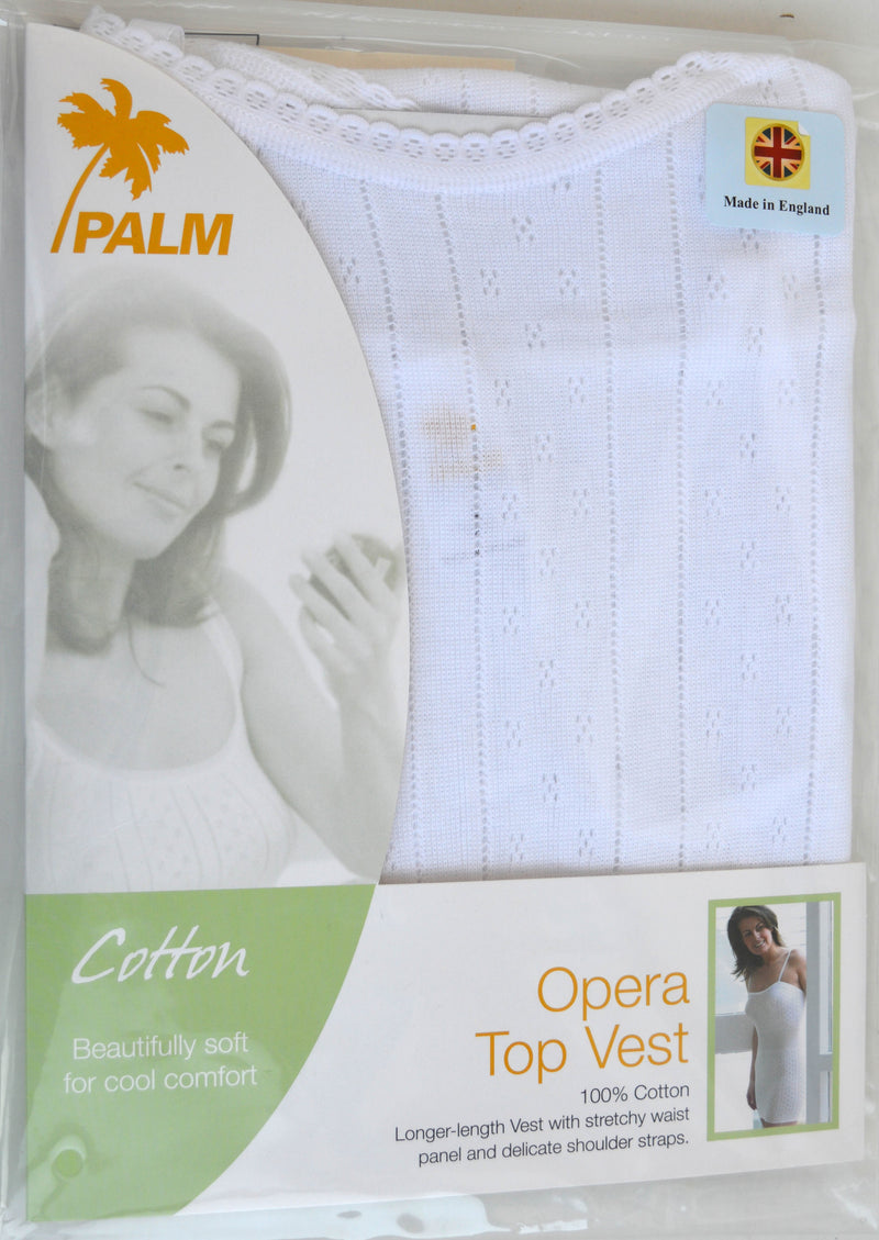 Palm British Made Ladies/Womens 100% Cotton Fancy Knit Opera Top Vest