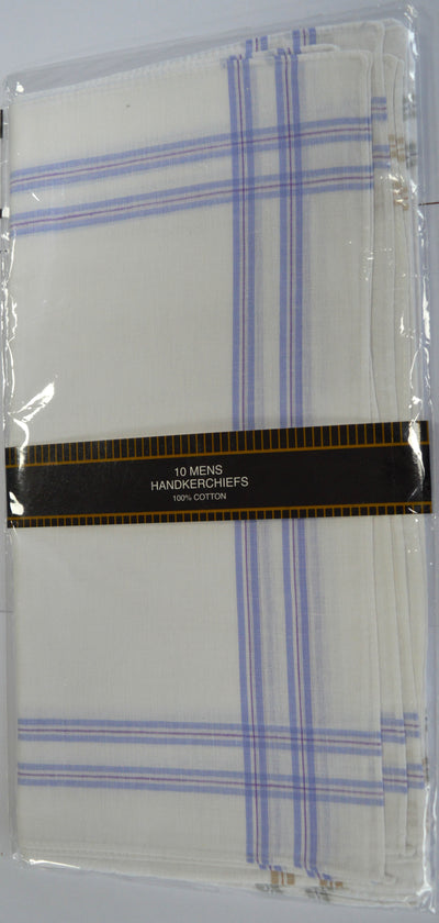 OCTAVE Mens White Handkerchiefs With Stripes - 10 Pack