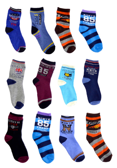 OCTAVE Boys Kids Children Toddlers Ankle Socks In Cool Funky Designs - Pack of 12