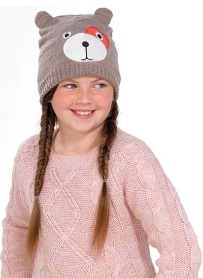 OCTAVE Girls Knitted Teddy Bear Face Hat With Lurex