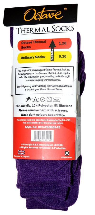 Octave® Womens Thermal Socks 1.2 Tog 3 Pack - Purple