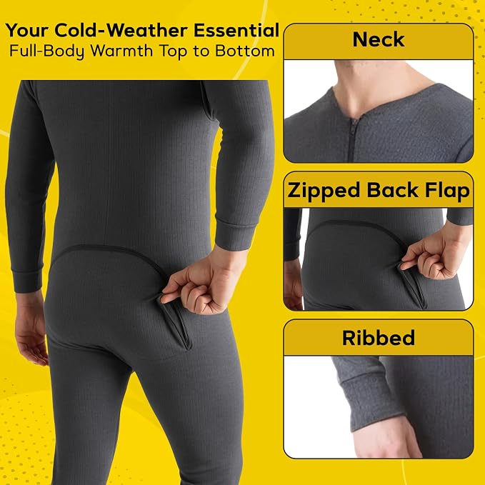 Octave® Adult Unisex Thermal Underwear All-In-One Zip Back Flap Union Suit