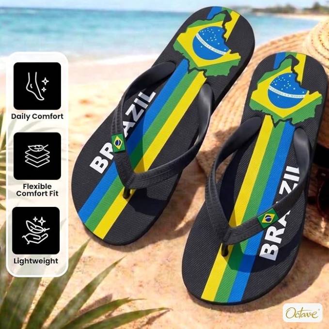 OCTAVE Mens Flip Flops - Brazil Flag Design
