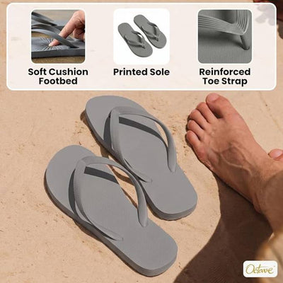 OCTAVE Mens Flip Flops - Solid Plain Design - Grey