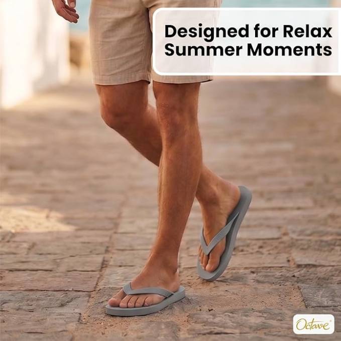 OCTAVE Mens Flip Flops - Solid Plain Design - Grey