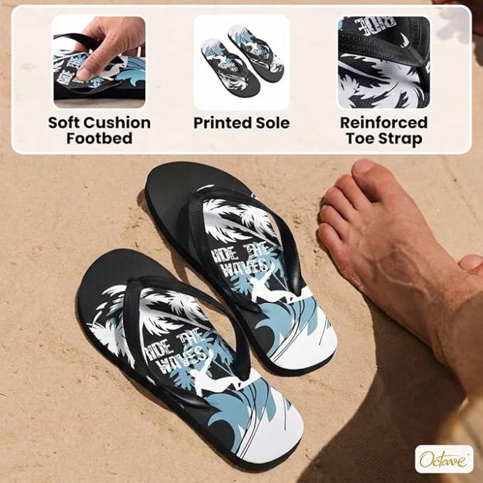 OCTAVE Mens Flip Flops - Surfing Design - Black