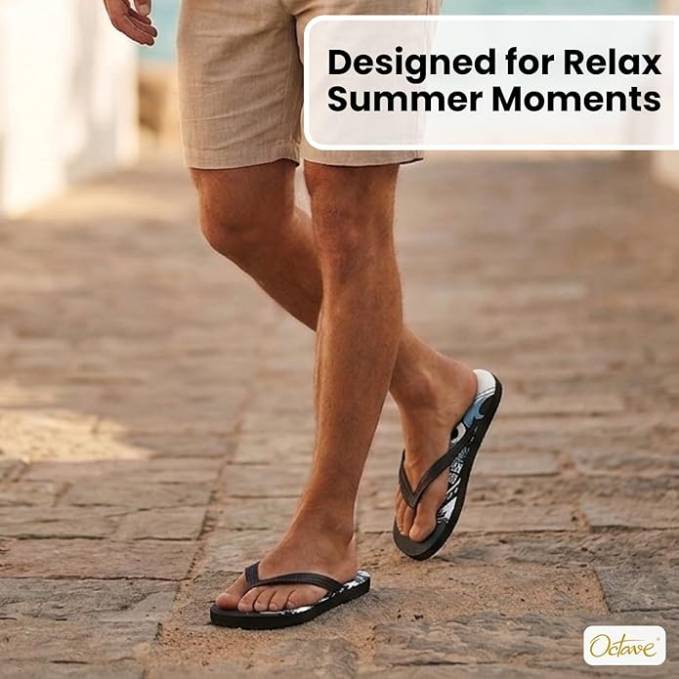 OCTAVE Mens Flip Flops - Surfing Design - Black