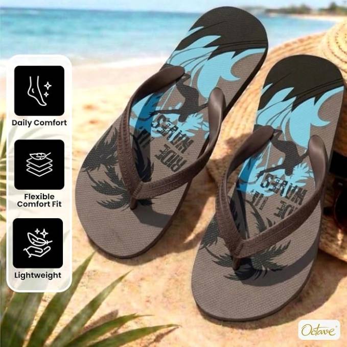 OCTAVE Mens Flip Flops - Surfing Design - Brown