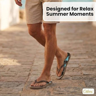 OCTAVE Mens Flip Flops - Surfing Design - Brown