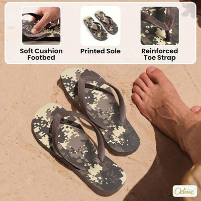 OCTAVE Mens Flip Flops - Camoflague Design - Brown