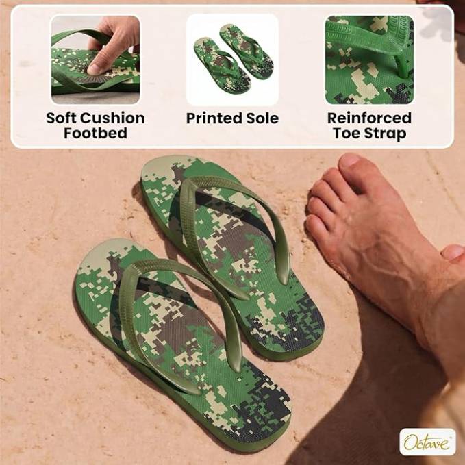 OCTAVE Mens Flip Flops - Camoflague Design - Green