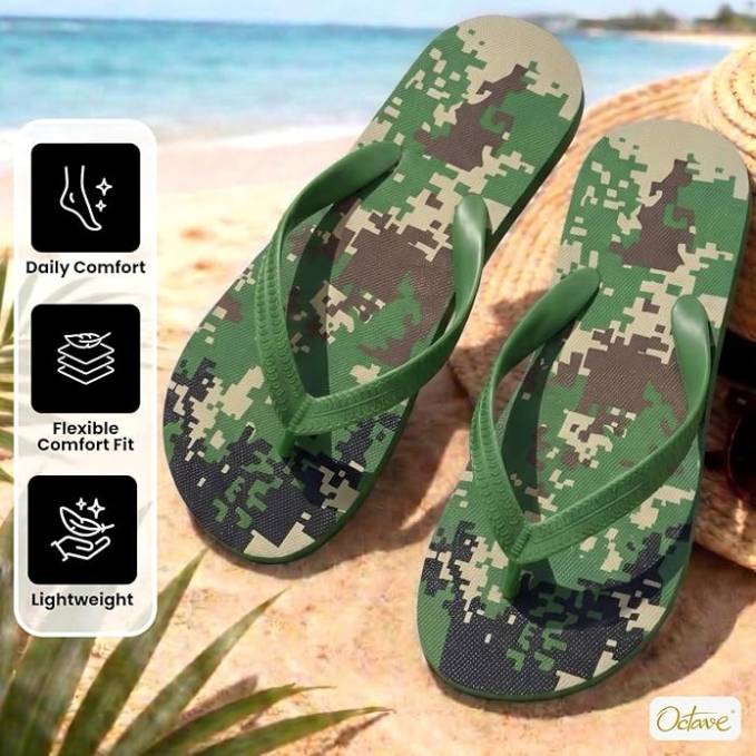 OCTAVE Mens Flip Flops - Camoflague Design - Green