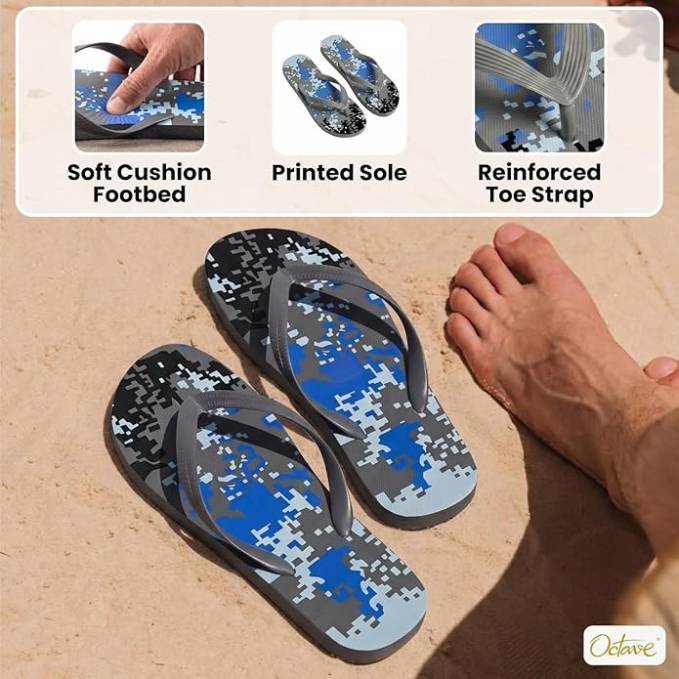 OCTAVE Mens Flip Flops - Camoflague Design - Grey