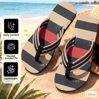 OCTAVE Mens Flip Flops - Striped Comfort Strap Design - Black