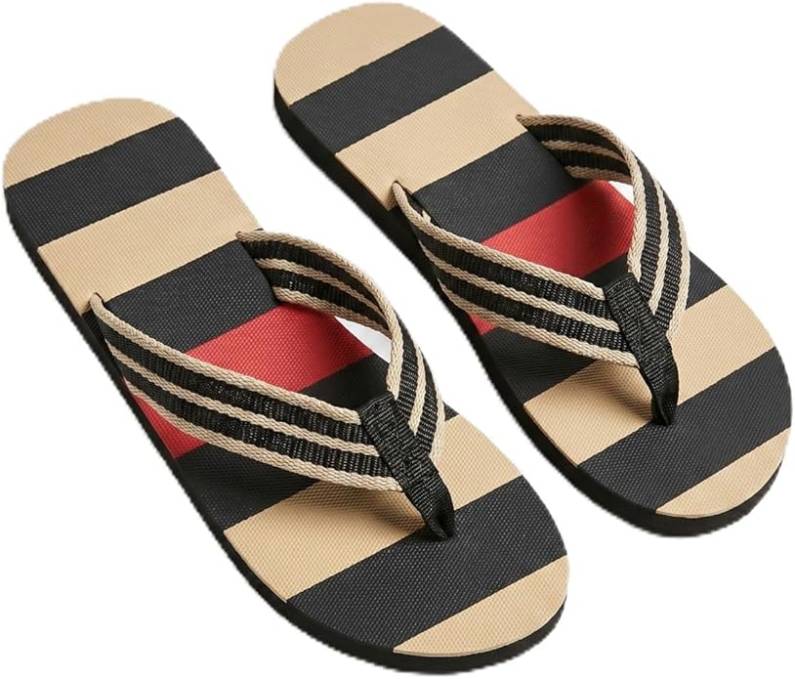 OCTAVE Mens Flip Flops - Striped Comfort Strap Design - Black
